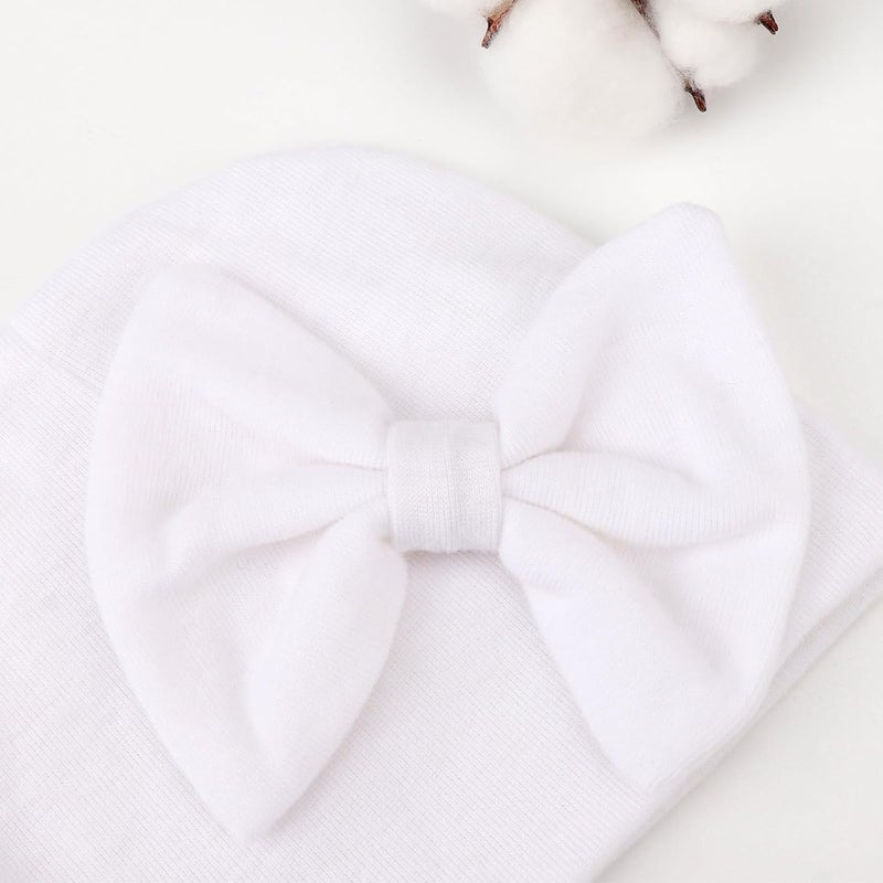 DRESHOW BQUBO Newborn Baby Girls Hats Mittens Set Hospital Hat Beanie Infant Bow Hats Baby Cotton Gloves for 0-6 Months - Image 5